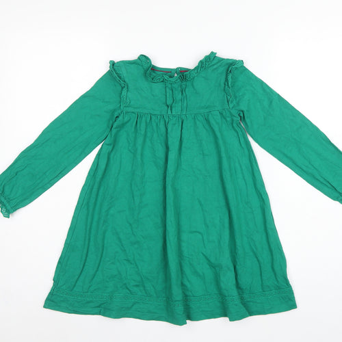 Mini Boden Girls Green Cotton Trapeze Dress 5-6 Years Long Sleeve