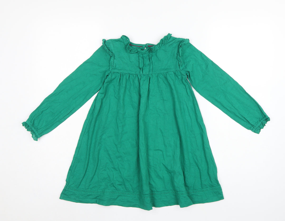 Mini Boden Girls Green Cotton Trapeze Dress 5-6 Years Long Sleeve