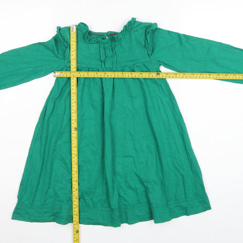 Mini Boden Girls Green Cotton Trapeze Dress 5-6 Years Long Sleeve