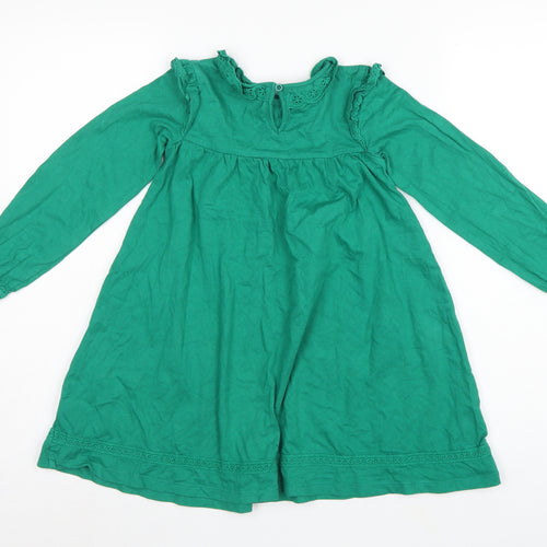 Mini Boden Girls Green Cotton Trapeze Dress 5-6 Years Long Sleeve