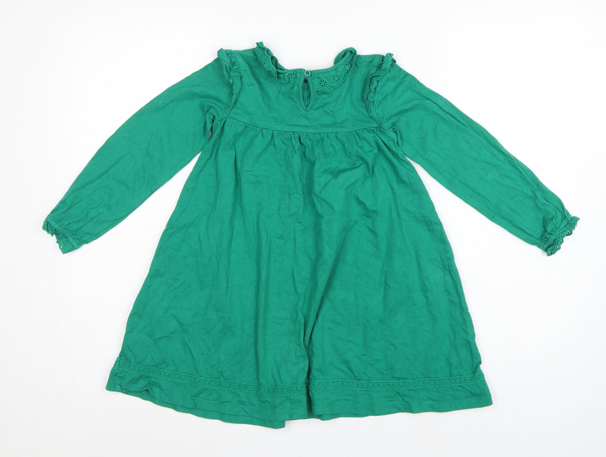 Mini Boden Girls Green Cotton Trapeze Dress 5-6 Years Long Sleeve