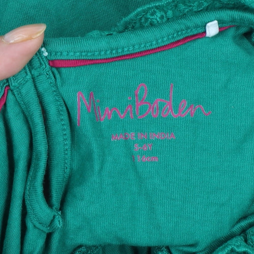 Mini Boden Girls Green Cotton Trapeze Dress 5-6 Years Long Sleeve