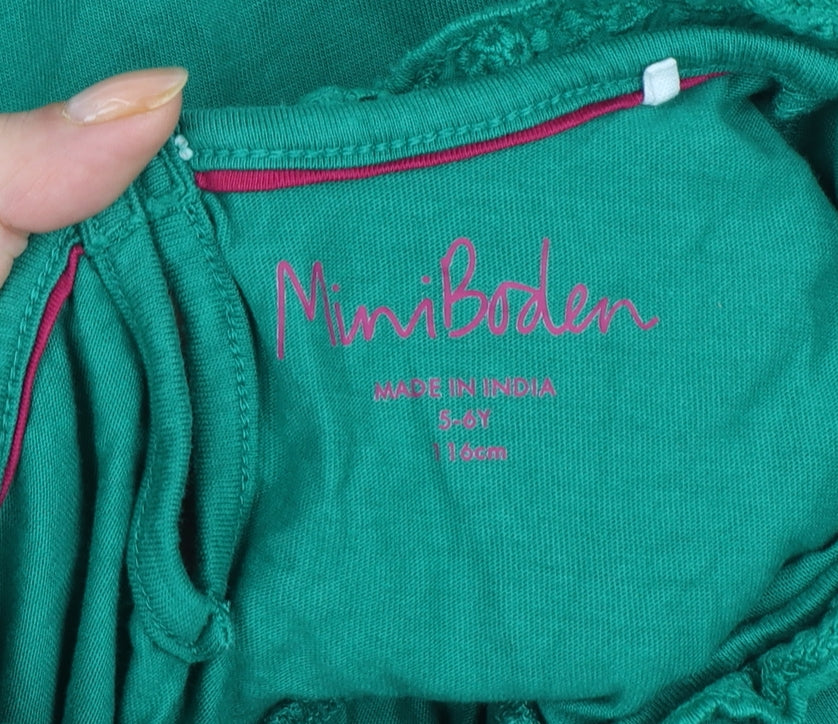 Mini Boden Girls Green Cotton Trapeze Dress 5-6 Years Long Sleeve