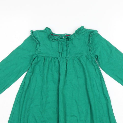 Mini Boden Girls Green Cotton Trapeze Dress 5-6 Years Long Sleeve