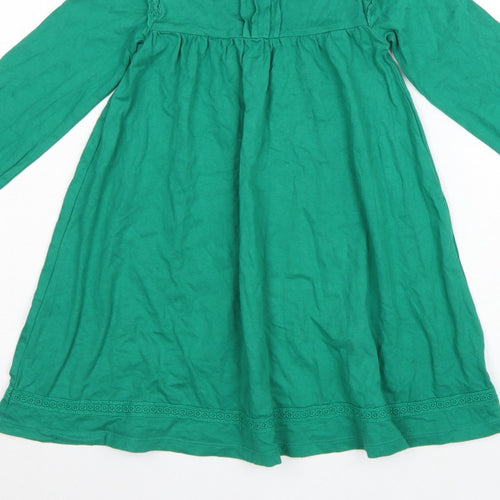 Mini Boden Girls Green Cotton Trapeze Dress 5-6 Years Long Sleeve