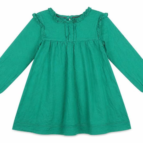 Mini Boden Girls Green Cotton Trapeze Dress 5-6 Years Long Sleeve
