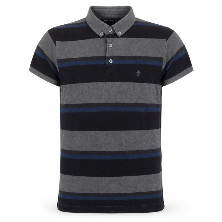 French Connection Men Grey Navy Striped Button-Down Polo Shirt M