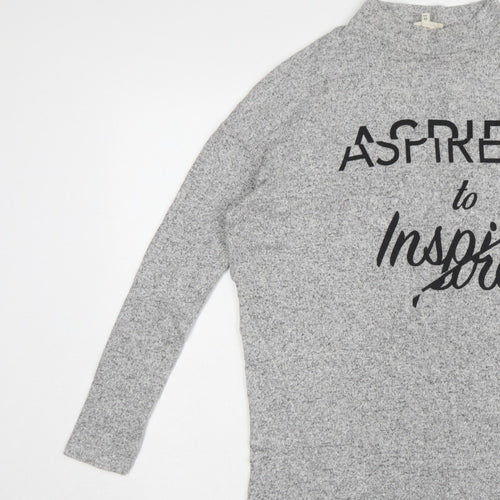 River Island Women Grey UK 8 Tunic Mock Neck Aspire to Inspire Long Sleeve