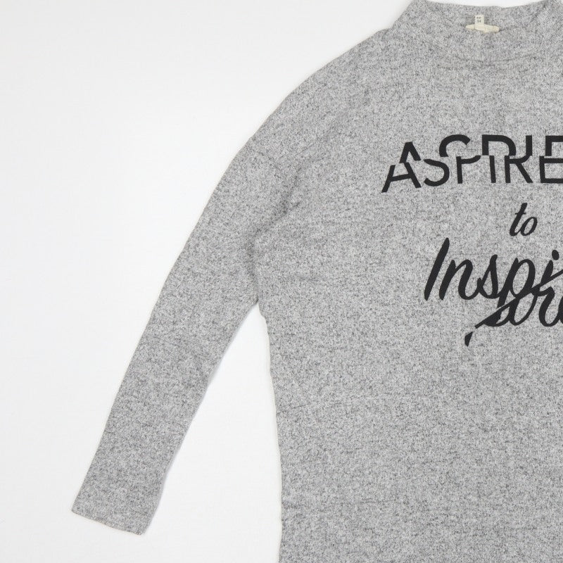 River Island Women Grey UK 8 Tunic Mock Neck Aspire to Inspire Long Sleeve