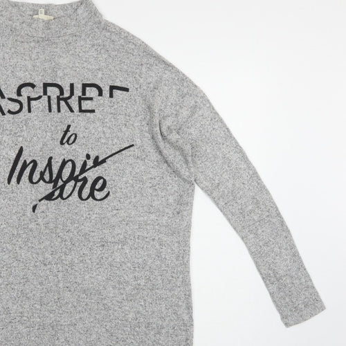 River Island Women Grey UK 8 Tunic Mock Neck Aspire to Inspire Long Sleeve