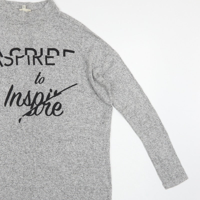 River Island Women Grey UK 8 Tunic Mock Neck Aspire to Inspire Long Sleeve