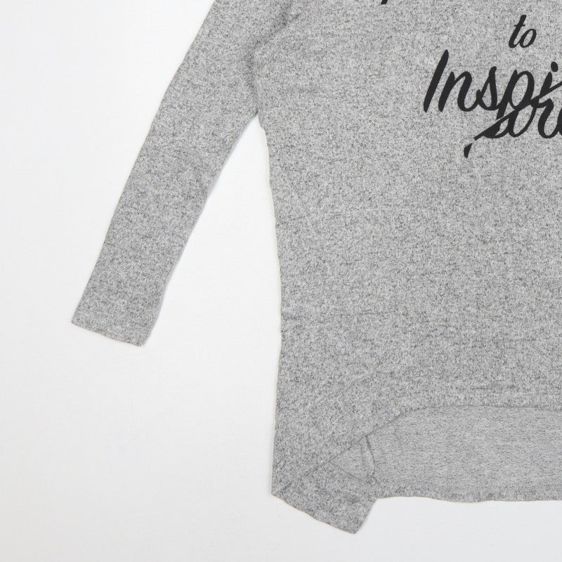 River Island Women Grey UK 8 Tunic Mock Neck Aspire to Inspire Long Sleeve
