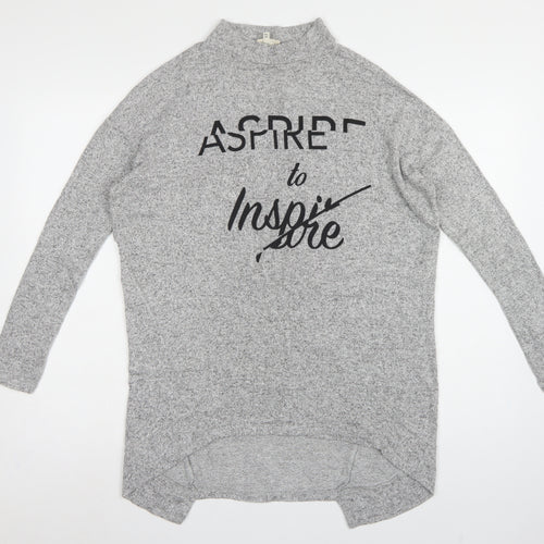 River Island Women Grey UK 8 Tunic Mock Neck Aspire to Inspire Long Sleeve
