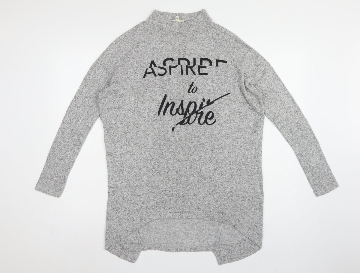 River Island Women Grey UK 8 Tunic Mock Neck Aspire to Inspire Long Sleeve
