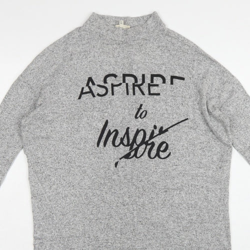 River Island Women Grey UK 8 Tunic Mock Neck Aspire to Inspire Long Sleeve
