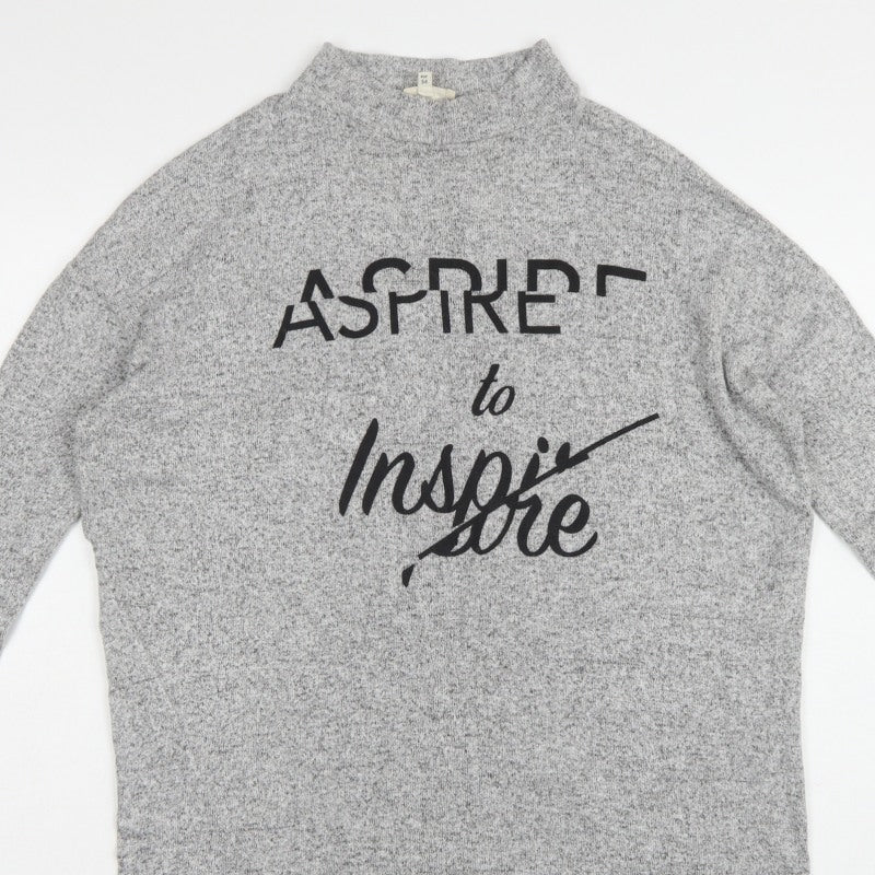 River Island Women Grey UK 8 Tunic Mock Neck Aspire to Inspire Long Sleeve