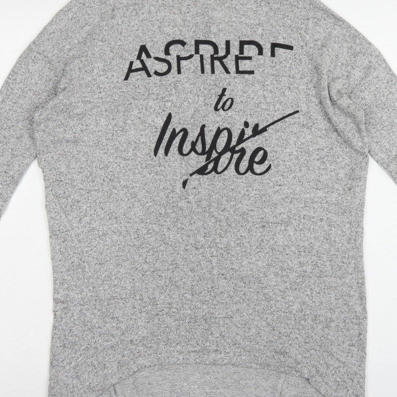 River Island Women Grey UK 8 Tunic Mock Neck Aspire to Inspire Long Sleeve