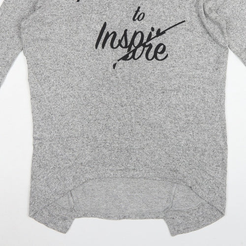 River Island Women Grey UK 8 Tunic Mock Neck Aspire to Inspire Long Sleeve