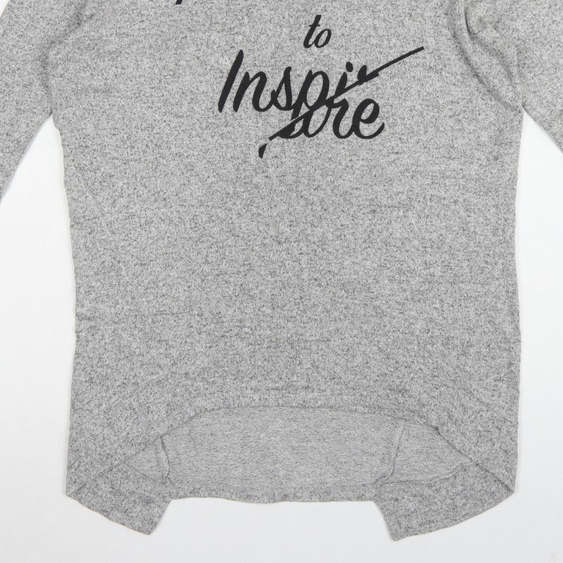 River Island Women Grey UK 8 Tunic Mock Neck Aspire to Inspire Long Sleeve