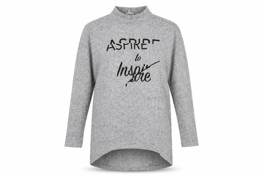 River Island Women Grey UK 8 Tunic Mock Neck Aspire to Inspire Long Sleeve