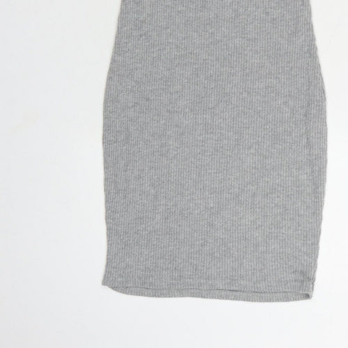 PrettyLittleThing Women Grey UK 6 Ribbed Knit Bodycon Knee Dress
