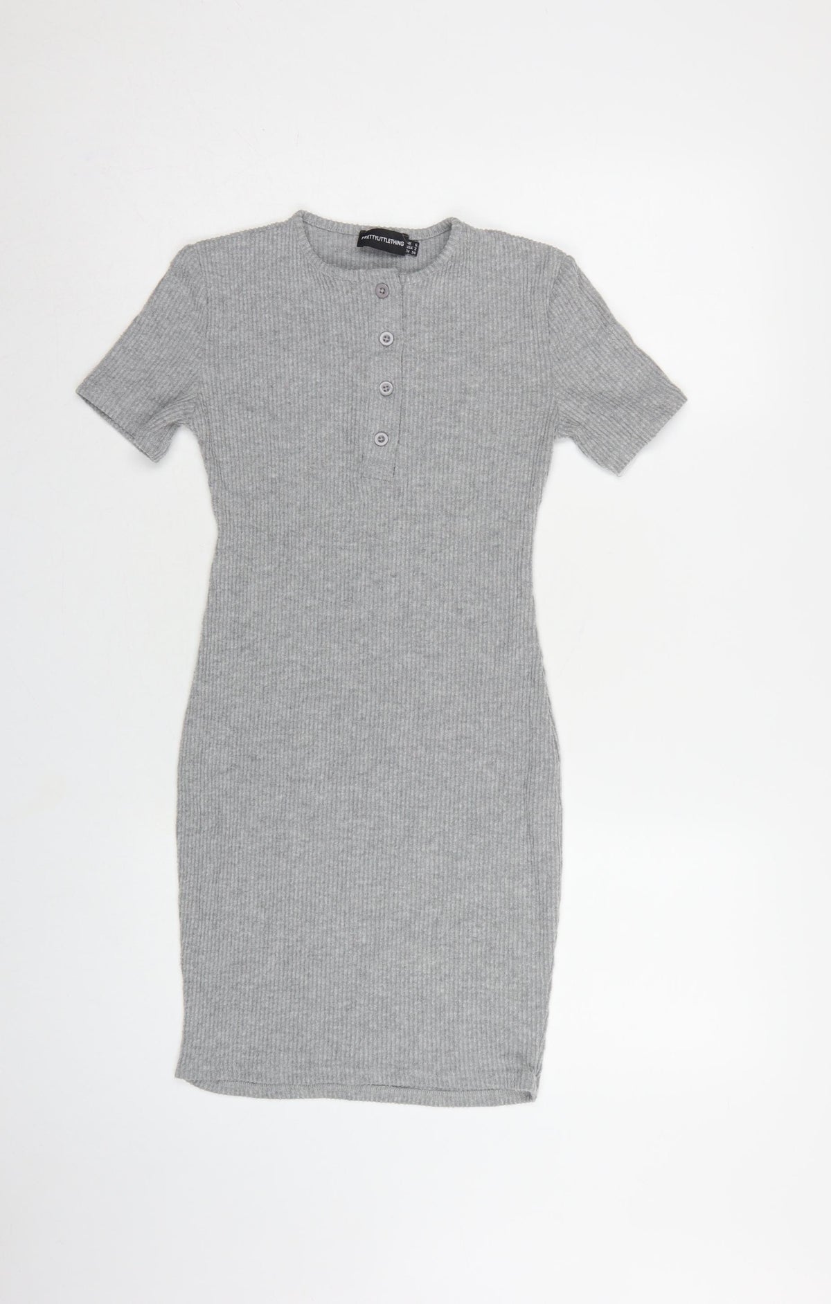 PrettyLittleThing Women Grey UK 6 Ribbed Knit Bodycon Knee Dress