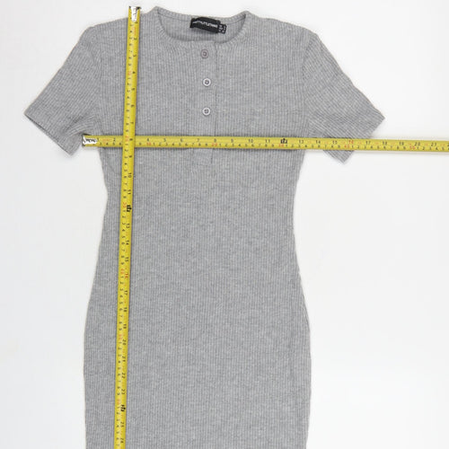 PrettyLittleThing Women Grey UK 6 Ribbed Knit Bodycon Knee Dress