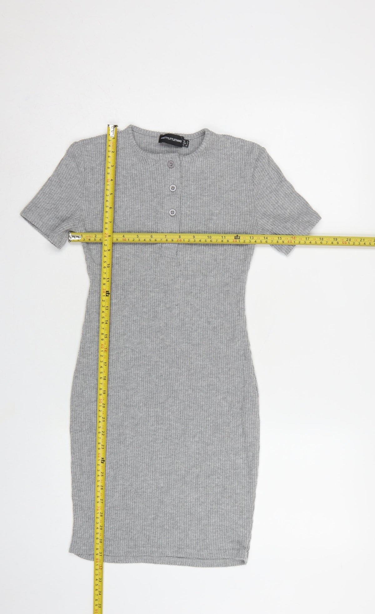 PrettyLittleThing Women Grey UK 6 Ribbed Knit Bodycon Knee Dress