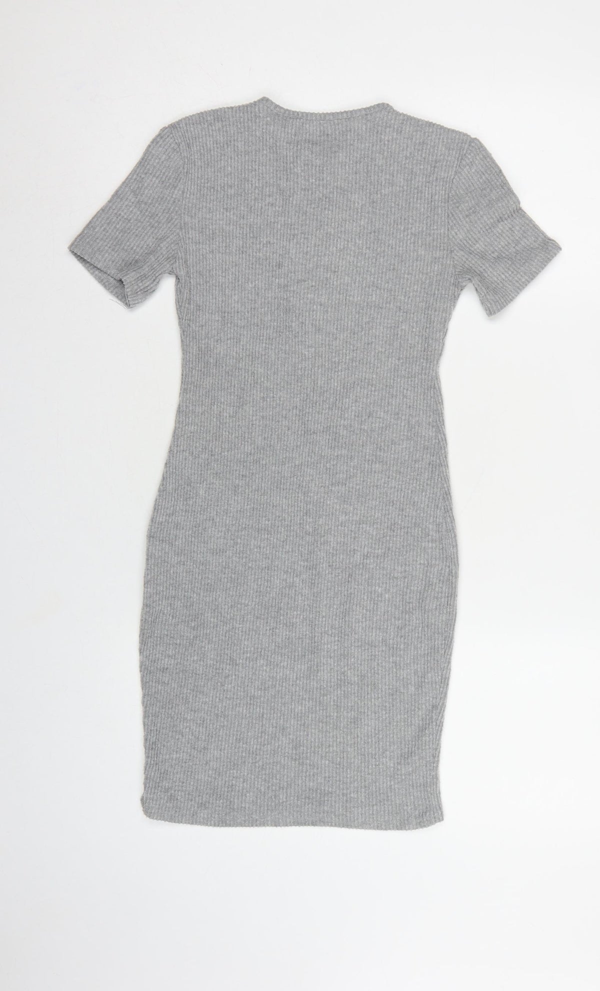 PrettyLittleThing Women Grey UK 6 Ribbed Knit Bodycon Knee Dress