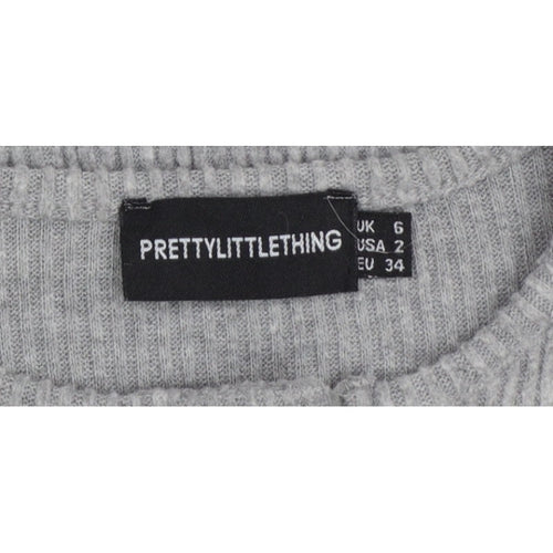 PrettyLittleThing Women Grey UK 6 Ribbed Knit Bodycon Knee Dress