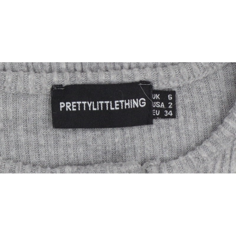 PrettyLittleThing Women Grey UK 6 Ribbed Knit Bodycon Knee Dress