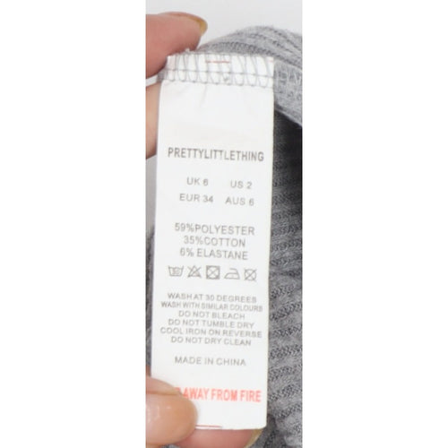 PrettyLittleThing Women Grey UK 6 Ribbed Knit Bodycon Knee Dress