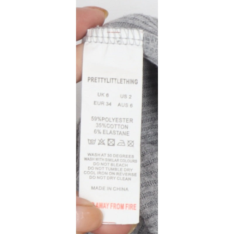 PrettyLittleThing Women Grey UK 6 Ribbed Knit Bodycon Knee Dress