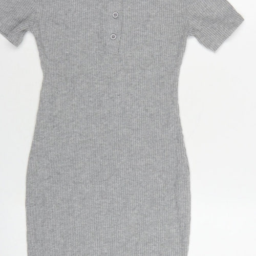 PrettyLittleThing Women Grey UK 6 Ribbed Knit Bodycon Knee Dress