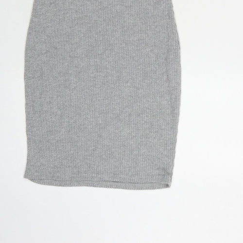 PrettyLittleThing Women Grey UK 6 Ribbed Knit Bodycon Knee Dress