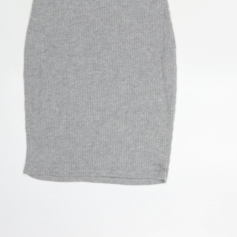 PrettyLittleThing Women Grey UK 6 Ribbed Knit Bodycon Knee Dress