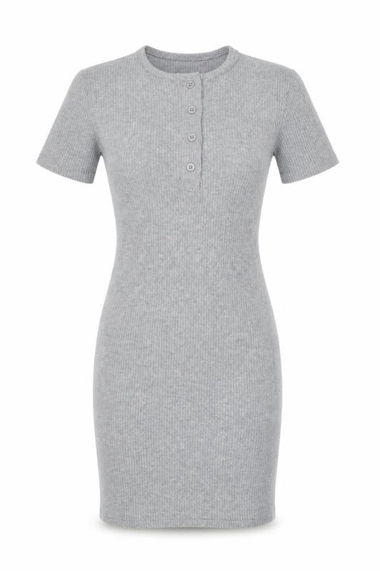 Front view of PrettyLittleThing Women Grey UK 6 Ribbed Knit Bodycon Knee Dress