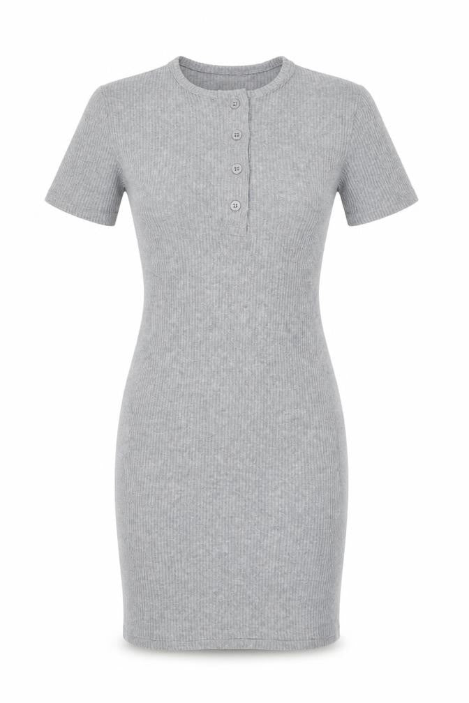 PrettyLittleThing Women Grey UK 6 Ribbed Knit Bodycon Knee Dress