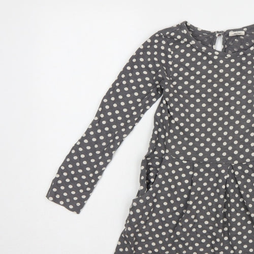 Mini Boden Girls Grey Polka Dot Skater Dress 7-8 Years Long Sleeve
