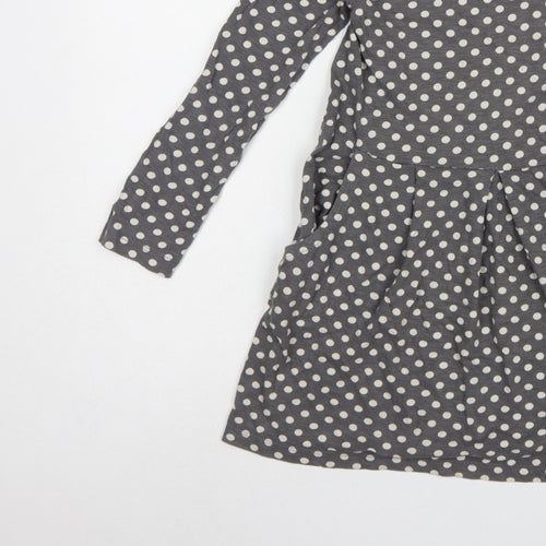 Mini Boden Girls Grey Polka Dot Skater Dress 7-8 Years Long Sleeve