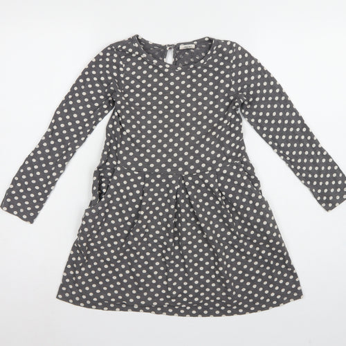 Mini Boden Girls Grey Polka Dot Skater Dress 7-8 Years Long Sleeve
