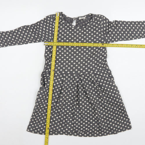 Mini Boden Girls Grey Polka Dot Skater Dress 7-8 Years Long Sleeve