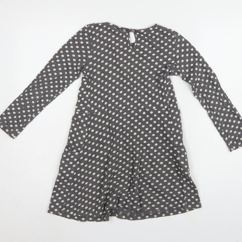 Mini Boden Girls Grey Polka Dot Skater Dress 7-8 Years Long Sleeve