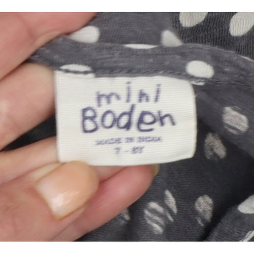 Mini Boden Girls Grey Polka Dot Skater Dress 7-8 Years Long Sleeve