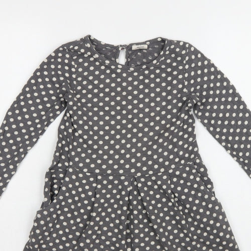Mini Boden Girls Grey Polka Dot Skater Dress 7-8 Years Long Sleeve