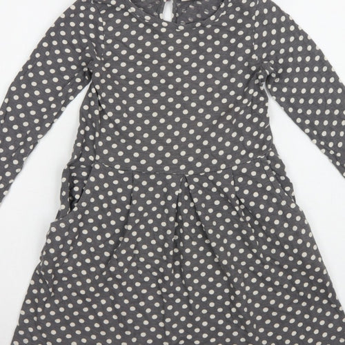 Mini Boden Girls Grey Polka Dot Skater Dress 7-8 Years Long Sleeve