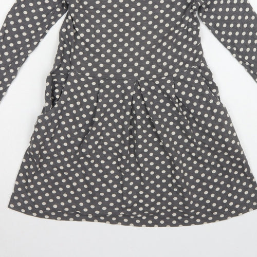Mini Boden Girls Grey Polka Dot Skater Dress 7-8 Years Long Sleeve