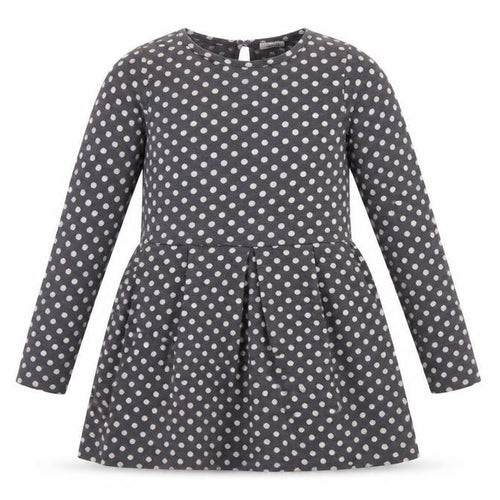 Mini Boden Girls Grey Polka Dot Skater Dress 7-8 Years Long Sleeve