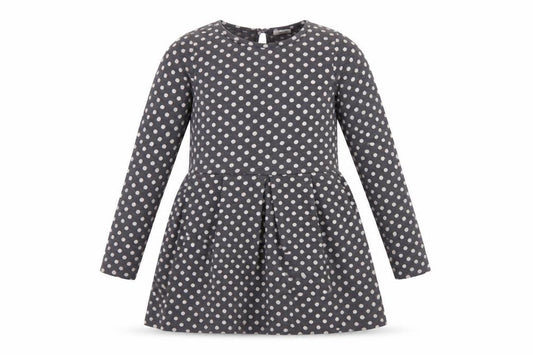 Mini Boden Girls Grey Polka Dot Skater Dress 7-8 Years Long Sleeve
