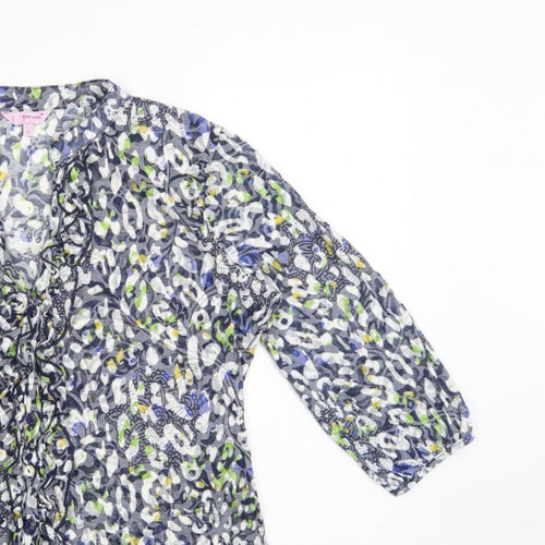 Per Una Women's Grey Floral Basic Button-Up Blouse UK 14